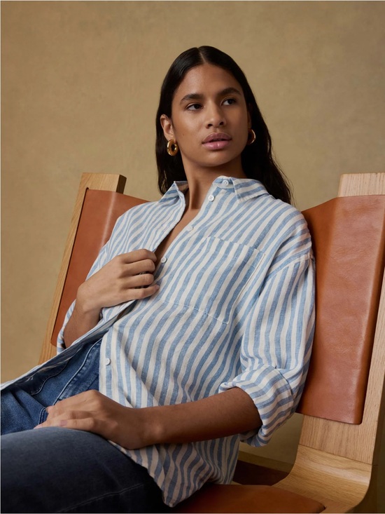 Faherty Tops - Laguna Linen Relaxed Shirt - Ocean Lucy Stripe
